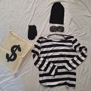 Robber Costume Black and White Striped Long Sleeve Top